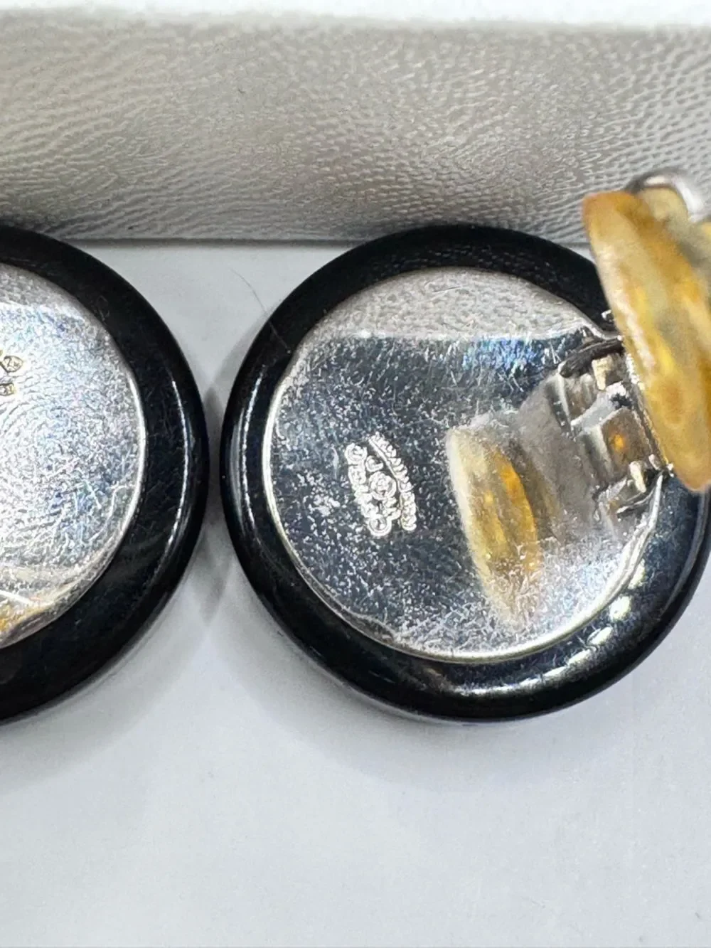 Authentic Vintage 1995 Chanel 95P CC Logo Button Clip-On Earrings Black Gold